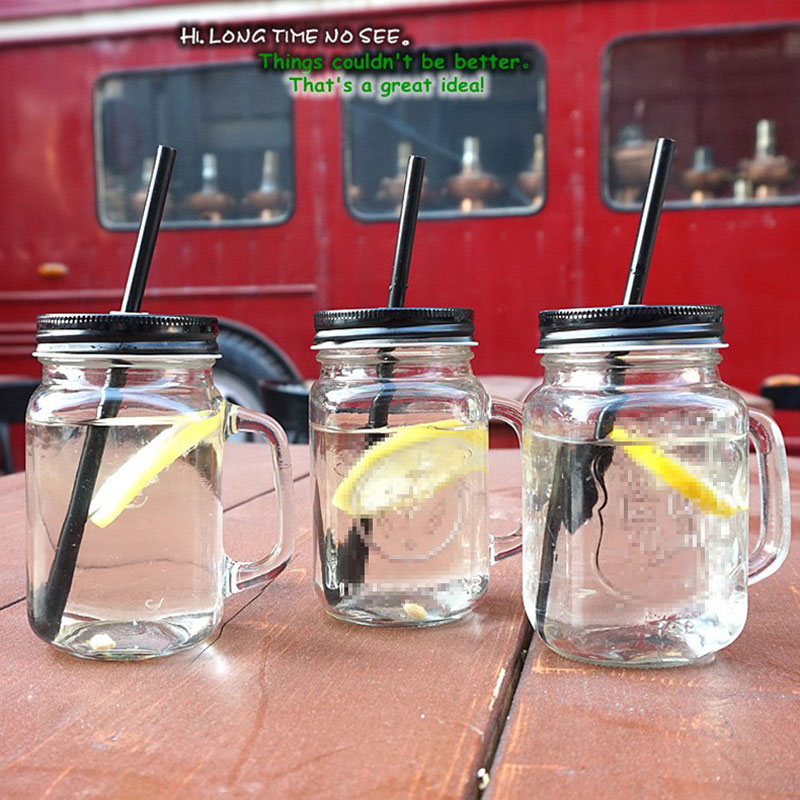 Pineapple-Shaped Mason Jar Mug Glasses with Handles, Straws & Lids